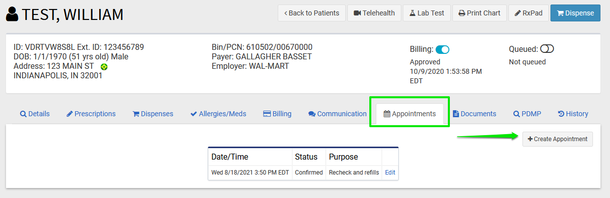 1) Creating an Appointment