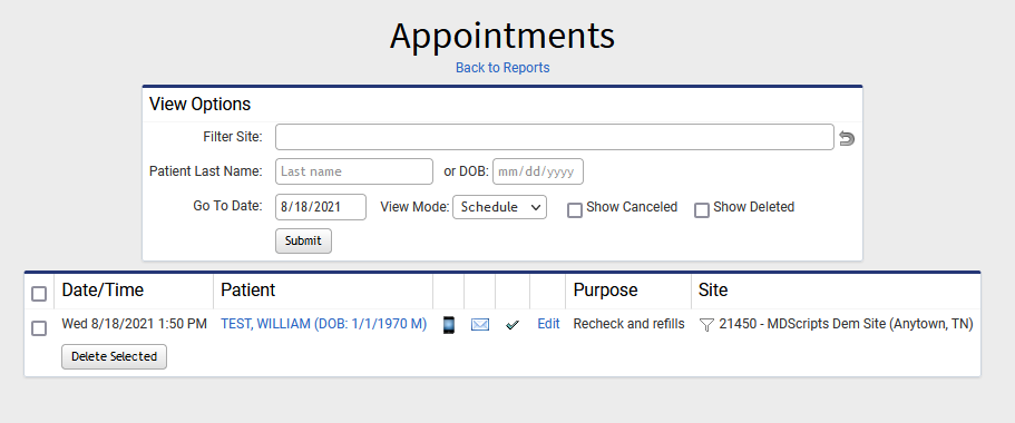 You can also view All appointments for your site under Instant Reports ...